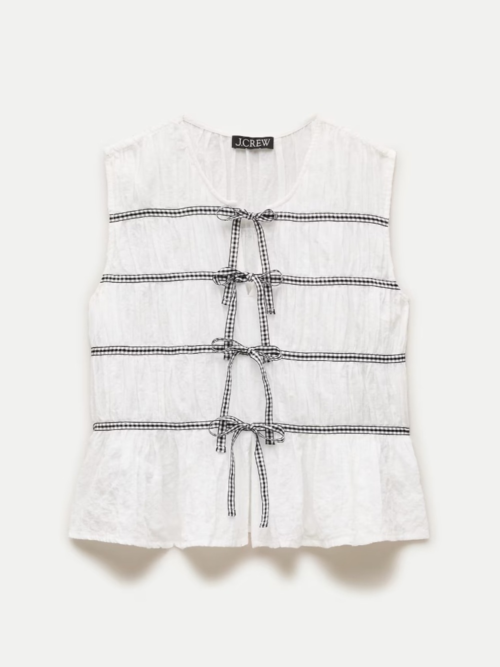 J. CREW Tie-Front Top In White with Gingham